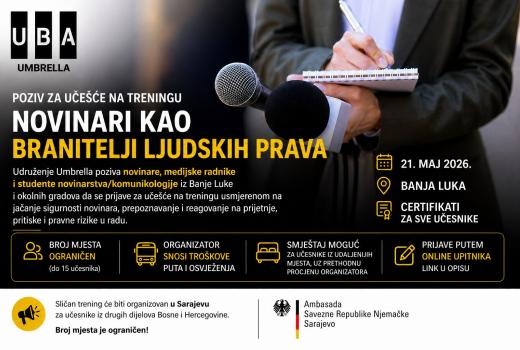 Trening: Novinari kao branitelji ljudskih prava, sigurnost i zaštita u praksi