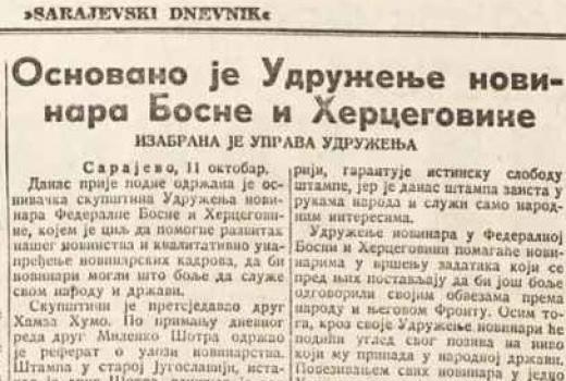 Tragajući arhivom: Prvo Udruženje novinara BiH osnovano 1945. godine
