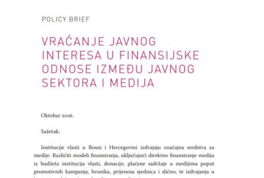 Vraćanje javnog interesa u finansijske odnose između javnog sektora i medija